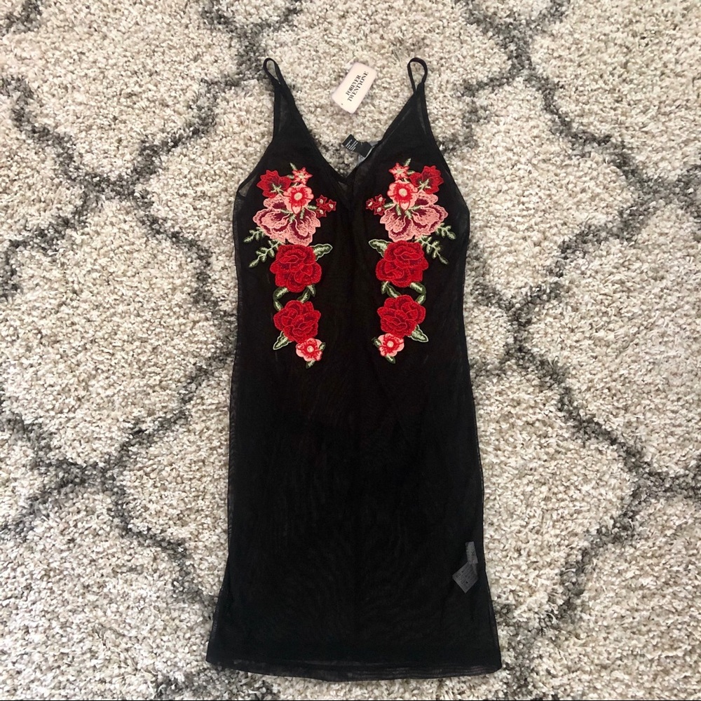 NWT Forever 21 Sheer Mesh Rose Mini Dress